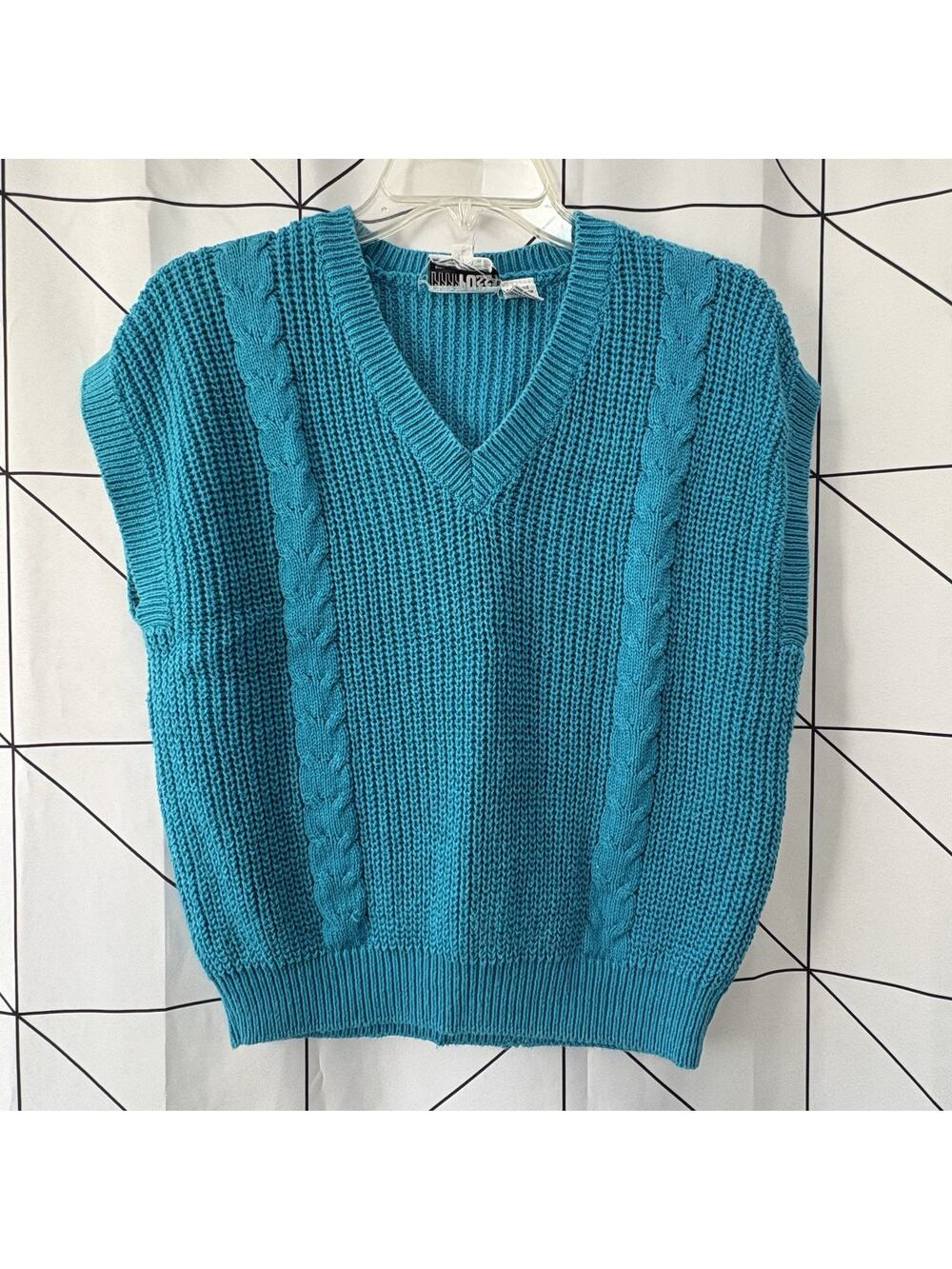 Vintage 80s 90s Colorblock rrrrRuss Sweater Vest Size Large Knit Ramie Cotton